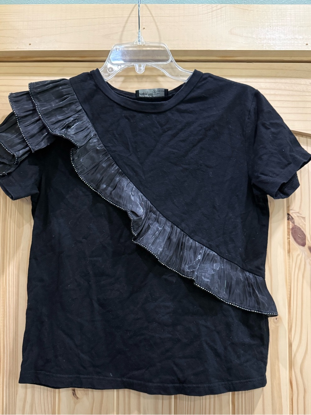Black Ruffle Accent Short Sleeve Tee